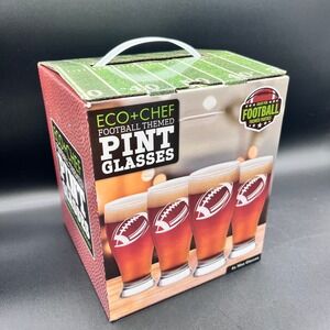 Eco+Chef Football Themed Pint Glasses Set of 4 16oz Sports Game Day Barware NEW